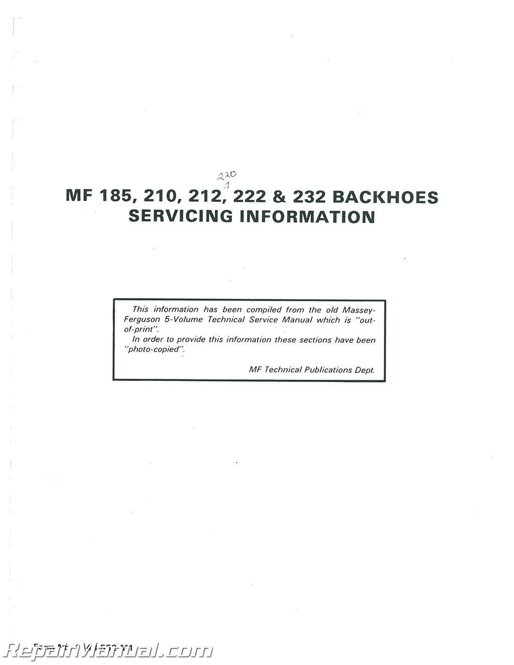 Manual Massey Davis 185 Backhoe